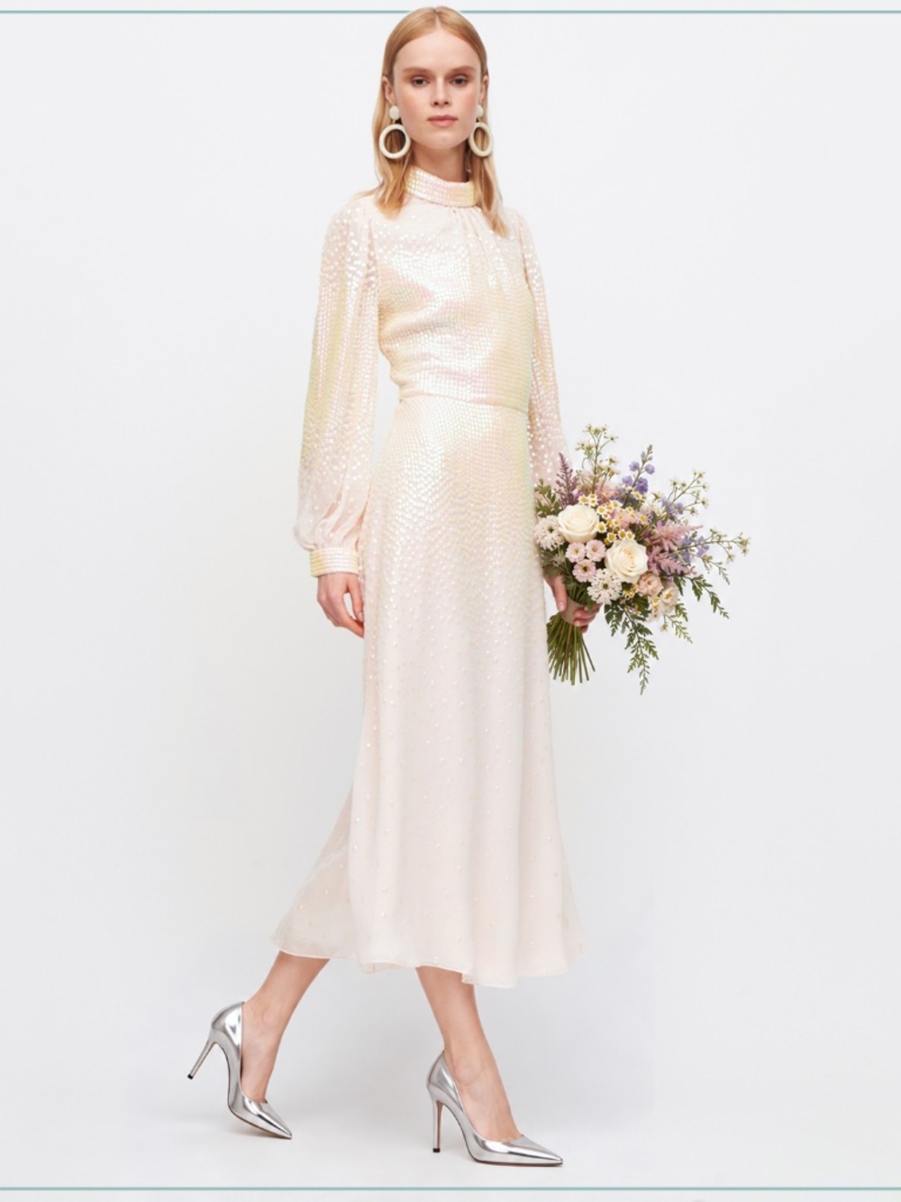 $3200 Temperley London Iridescent Sparkling Vanilla Dreamer Sequin Runway Dress